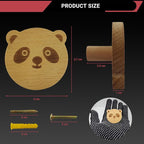 4PCS Wooden Panda Shaped Cabinet Knobs, Cabinet Handles, Single Hole Beech Wood Handles, Wood Hooks with Full Set of Screw Accessories