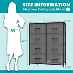 OLIXIS Dresser for Bedroom, 8 Storage Fabric Drawers, Metal Frame and Wooden Top, Tall Storage Drawer Dresser for Closet with Easy Pull Handles for Living Room, Entryway, Small Space Grey