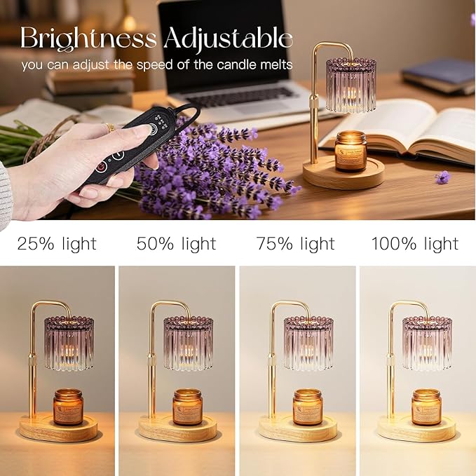 Candle Warmer Lamp with Timer: Purple Candle Warming Lamp with 2 Bulbs Height Adjustable Wax Melt Dimmable Bedroom Decor for Women