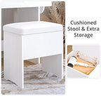 IRONCK Vanity Desk with LED Lighted Mirror & Power Outlet, Makeup Table with Drawers & Cabinet,Storage Stool, White