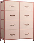 WLIVE Fabric Dresser for Bedroom, Tall Dresser with 8 Drawers, Storage Tower with Fabric Bins, Double Dresser, Chest of Drawers for Closet, Playroom, Dormitory, Pink and Rose Gold