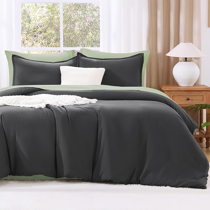 Litanika Oversized King Comforters Dark Grey Super King Size, 3 Pieces Lightweight Solid Bedding Comforter Set, All Season Fluffy Bed Set (120x120In Comforter & 2 Pillowcases)