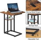 HOOBRO Foldable End Table, C Shaped Side Table with Storage Shelf, Small Snack Table Suitable for Living Room Bedroom Small Spaces, Easy Assembly, Rustic Brown BF29SF01