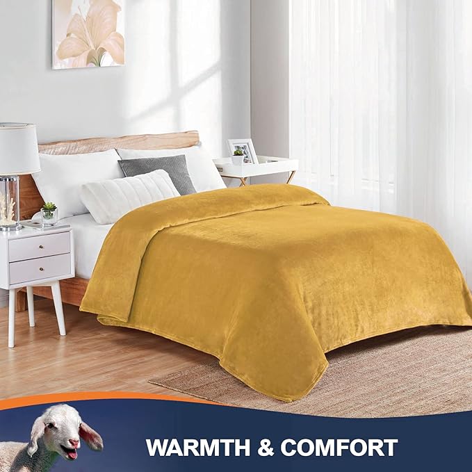 Walensee Fleece Blanket Plush Throw Fuzzy Lightweight (XL-Twin Size 66x90 Honey Gold) Super Soft Microfiber Flannel Blankets for Couch, Bed, Sofa Ultra Luxurious Warm and Cozy for All Seasons
