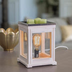 Candle Warmers Etc. Vintage Bulb Illumination Fragrance Warmer- Light-Up Warmer for Warming Scented Candle Wax Melts and Tarts to Freshen Room, Weathered White Wood