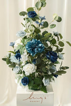Ling's Moment 41" Tall Free Standing Artificial Flowers Arrangements 2 pcs Wedding Arch Altar Stage Decorations Dusty Blue Navy for Ceremony Reception Silk Rose Fake Floral Party Outdoor Beach Decor