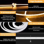 Lamomo LED Strip Lights, Tunable White Neon Rope Lights with Remote, 32.8Ft Dimmable 3000K-6000K Flexible Led Light Strip, Waterproof Silicone 24V Neon Lights for Bedroom Home Decor Warm White
