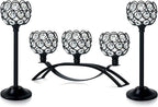 Crystal Tealight Candle Holder Centerpiece Home Decorative Candlestick Holder Elegant Table Centerpiece Home Decor Wedding Party Anniversary (Black, Set of 3)