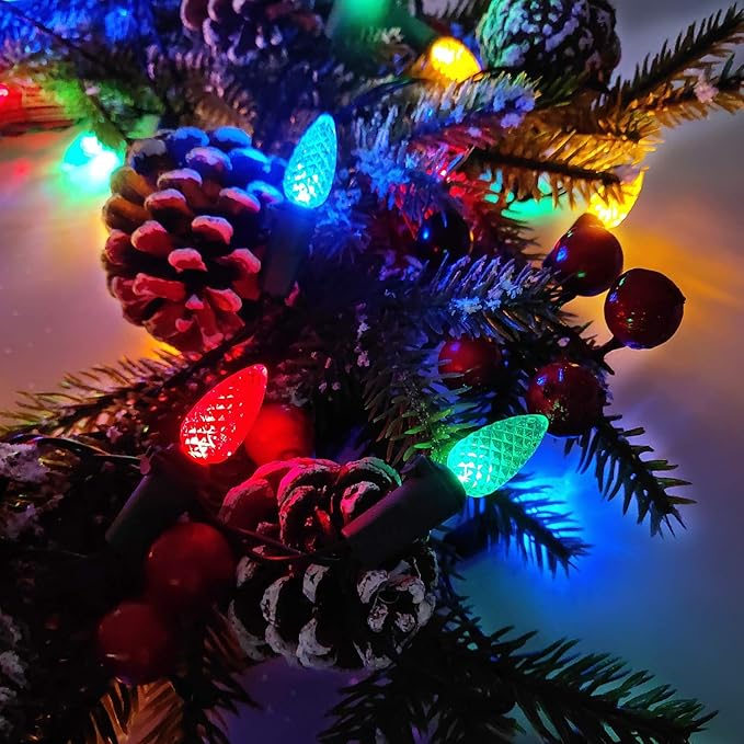 Battery Operated 18ft 50 LED C3 String Lights - Multicolor, Waterproof, Indoor/Outdoor Christmas Tree Wreath Party Decoration