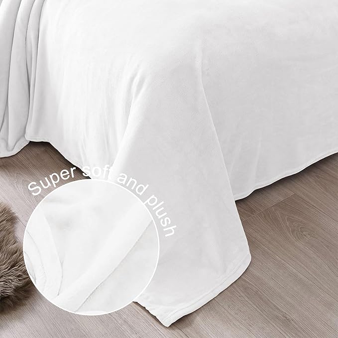 Exclusivo Mezcla Fleece Blanket Twin Size for Bed, Super Soft and Warm, All Season Use, Cozy, Plush, Lightweight, 60x80 Inches Pure White