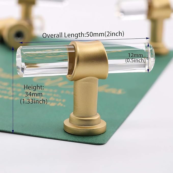 LONTAN 12 Pack Acrylic Kitchen Cabinet Knobs Gold Drawer Knobs Modern T Bar Clear Cabinet Door Handles White Kitchen Hardware for Dresser Bathroom,Zinc Alloy Base