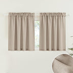 RYB HOME Linen Curtains Over Sink 36 inches Length, 2 Panels Light Filtering Privacy Semi Sheer Curtains for Bathroom Kitchen Car Small Window, Length 36 by Width 52 inch, Khaki