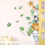 Watercolor Jungle Animal Wall Decals, SUNOYAR Forest Animal Wall Stickers for Kids Boys, DIY Elephant Lion Giraffe Zebra Cow Animals Mural Decor for Bedroom Bathroom Wall Door Game Rooms Daycare
