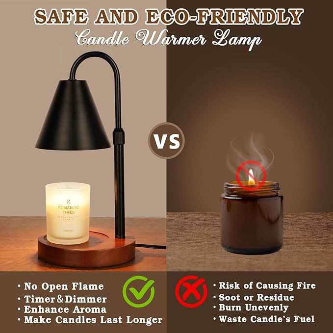 Candle Warmer Lamp with Timer Dimmable, Christmas Birthday Gifts for Women Mom, Vintage Candle Lamp, Black Candle Warmer for Jar Scented Candles, Home Decor, Wax Melt Warmer with 2 Bulbs