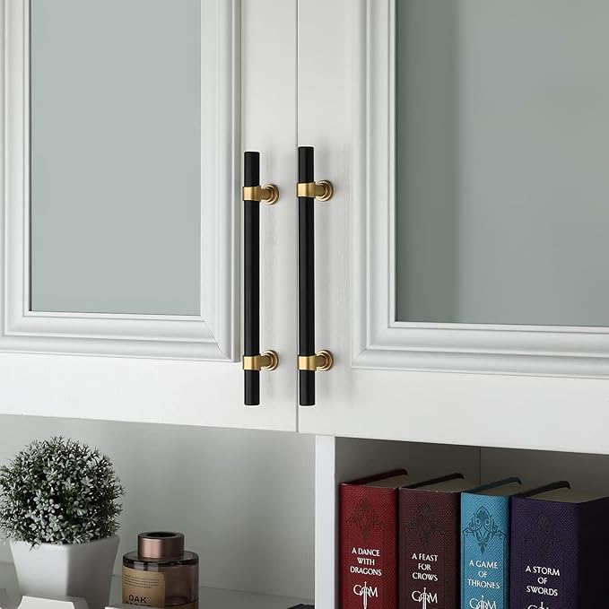 goldenwarm 10 Pack Black and Gold Cabinet Pulls 5 Inch Kitchen Cabinet Handles Black Drawer Pulls for Dresser Bathroom Modern Hardware,Zinc Alloy Base