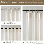 RYB HOME Sheer Curtains 84 inches Long Linen Blend Light & Airy Vertical Translucent Panels for Bedroom Living Room Office, Rod Pocket & Back Tab, W52 x L84, Ivory, 2 Panels