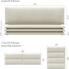 Vänt Upholstered Wall Panels - King/Cal King Size Wall Mounted Velvet Headboards - Velvet Ivory - Twin/King - Set of 4 Panels (Each Individual Panel 39"x11.5")