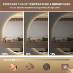 Half Moon Mirrors for Wall, LED Bathroom Mirrors with Lights-Anti-Fog Wall Mirror,Touch Switch Backlit Bathroom Mirror-3 Colors-Dimmable Brightness, Memory