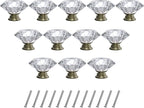 12-Pack Crystal Glass Cabinet Knobs for Home Decor, Vanity Drawers, Desks, Wardrobe Doors, Standard Screws Easy Installation for Home Refurbishment and Redecoration (Clear Crystal, 30mm, Bronze Base)
