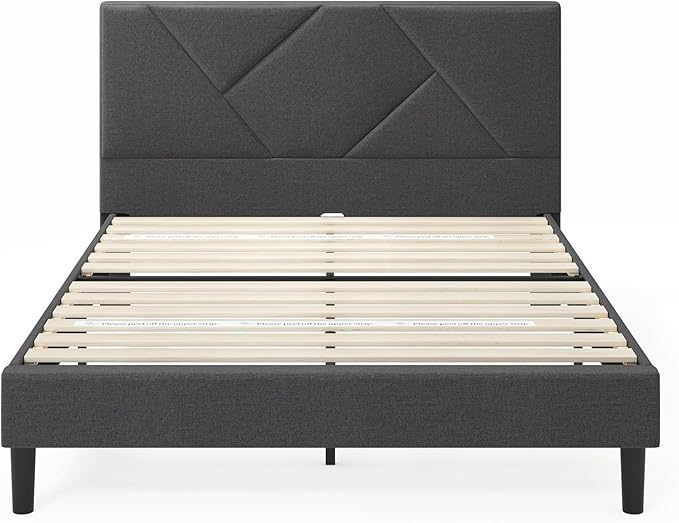ZINUS Judy Upholstered Platform Bed Frame, Mattress Foundation, Wood Slat Support, No Box Spring Needed, Eco Friendly WonderBox (TM), Easy Assembly, Dark Grey, Queen