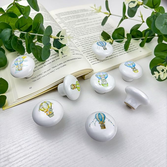 8Pack1.5 Ceramic Round Bear Knob Nursery Animal Drawer Handles Kids Cabinet Door Dresser Knobs and Pulls