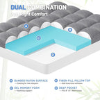 Dual Layer 3 Inch Memory Foam Mattress Topper Twin Size, 2 Inch Cooling Gel Memory Foam Plus 1 Inch Pillow Top Mattress Pad Cover, with 8-21 Inch Deep Pocket Grey