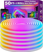 AILBTON 50Ft Neon Rope Lights,Flexible Led Rope Lights Control with App/Remote,Multiple Modes Rope Lights,IP65 Outdoor RGB Led Neon Light Waterproof,Music Sync Gaming