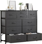 LUMTOK 10-Drawer Dresser, Fabric Storage Dressers for Bedroom, Hallway, Nursery, Closets, Steel Frame, Wood Top, Easy Pull Handle (Grey)