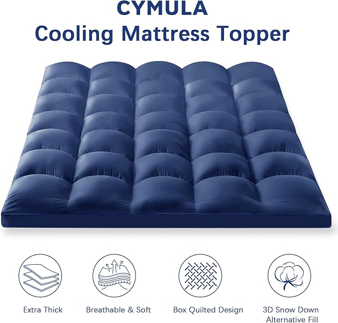 CYMULA California King Mattress Topper, Cooling Mattress Pad Cover, Extra Thick Pillow Top Mattress Topper with 8-21 Inch Elasticated Deep Pockets, Plush Down Alternative Fill Mattress Protector