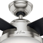 Hunter 44 inch Indoor Ceiling Fan with LED Light and Remote Control - Modern Ceiling Fan, Standard Mount, 4 Blades, For Bedroom, Living Room, or Kitchen, Quiet - Dempsey 59245, Brushed Nickel