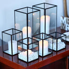 Phosphor 6 PCS Glass Hurricane Candle Holder, Black Glass Candle Holder for Wedding Party Christmas Or Home Decor