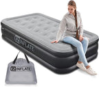 EZ INFLATE Air Mattress with Built in Pump - Twin Size Double-High Inflatable Mattress with Flocked Top - Easy Inflate, Waterproof, Portable Blow Up Bed for Camping & Travel