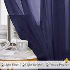RYB HOME Sheer Curtains Scarf - Long Windows Valance for Living Room Home Decoration for Canopy Bed Ceremony Backdrop Outdoor Indoor Decor, 60 x 216 inches Long Each, 2 Panels, Navy Blue
