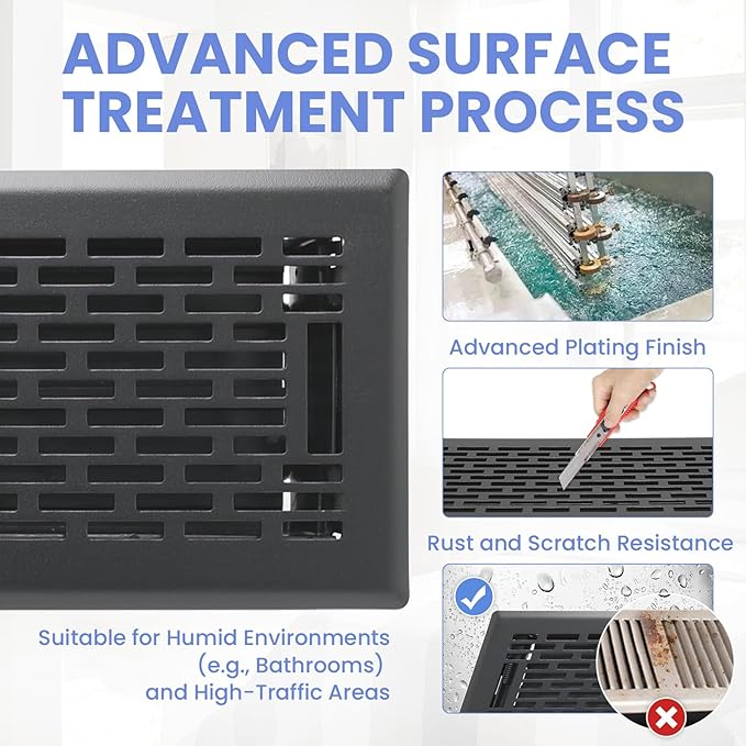 4x14 Inches Heavy Duty Walkable Floor Register - Easy Adjust Air Supply Lever Decorative Floor Vent Covers, Boston Design Vent Covers for Home - Matte Black