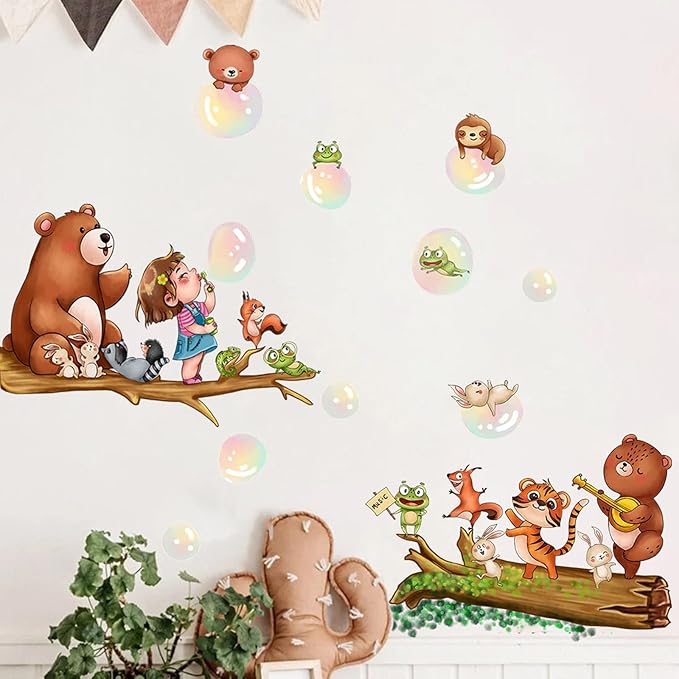 Cute Animal Wall Stickers Decals Kid Room Nursery Baby Bedroom Décor (Girl Blowing Bubbles)