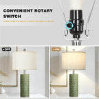 Modern Ceramic Table Lamps for Night Stands - Bedside Lamps Set of 2 for Nightstand, 27" Green Elegant Bedroom Lamp for Night Stand Desk Side End Table Home Decor(2 Bulbs Included)