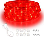 Red LED Lights, 16ft Rope Lights, Flexible and Connectable Strip Lighting, Waterproof for Indoor Outdoor Use, 360 Beam Angle, High Brightness for Home Christmas Thanksgiving Halloween