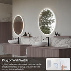 Niccy Round Led Mirror for Bathroom, 24" Circle Frameless Backlit Mirror wiht Light, Anti-Fog, 3 Colors, Waterproof, Memory Function