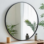 Round Mirror, Black Round Mirror 24 inch, Circle Wall Mirrors Metal Frame, Circular Mirrors for Wall, Living Room, Bathroom, Vanity, Entryway, Hallway.