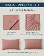 LANE LINEN 100% Organic Cotton Queen Sheets, Eco Friendly Mercerized Cotton Fully Elasticized Bedding Sheets & Pillowcase Set, Low Pill Fade Resistant Naturally Cooling Bedding Queen Size- Rose Dawn