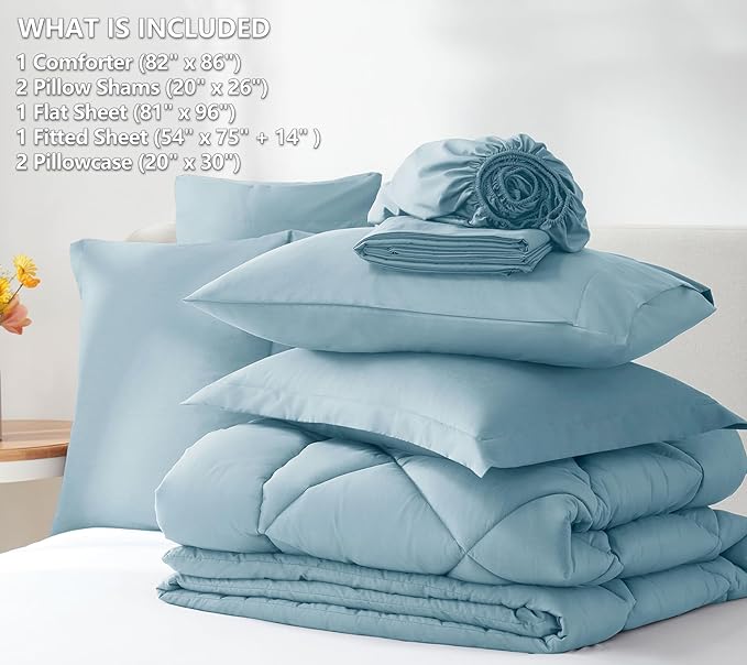 CozyLux Full Size Comforter Sets Light Blue - 7 Pieces Bed in a Bag Full, Luxury Soft Bed Set for All Seasons, Bedding Set with Down Alternative Comforter, Sheets, Pillowcases & Shams