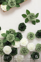 Ling's moment Artificial Flowers 25Pcs Emerald Green Mix Roses Decor w/Stems,3" Real Touch DIY Foam Floral for Wedding Bouquet/Centerpieces, Outdoors Party Backdrop, Room/Table, and Garden/Pot Decor
