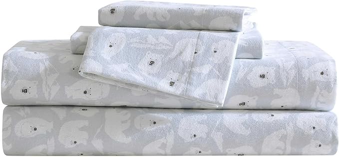 Eddie Bauer - Queen Sheets, Cotton Flannel Bedding Set, Brushed for Extra Softness, Cozy Home Decor, Oeko-Tex Certified (Deer Camp Green, Queen)