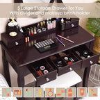 CHARMAID Makeup Vanity Table with Lighted Mirror, Vanity Desk with 10 LED Lights, Adjustable Brightness, 5 Drawers and Removable Storage Organizer, Bedroom Dressing Table with Stool (Espresso)