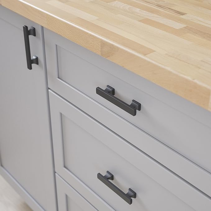 FRANKLIN BRASS Tiered Foot (10-Pack) Cabinet Handles 3" Hole Center Pulls | Matte Black Hardware Kitchen Door, Drawers, Dressers, Furniture P49572C-FB-B