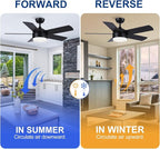 YUHAO 44 Inch Black Ceiling Fan with Light and Remote Control.Noiseless,Dimmable,3CCT,6 Speeds Reversible, DC Ceiling Fans for Indoor or Covered Outdoor