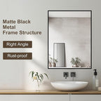 24" x 32" Black Metal Framed Bathroom Mirror - Rounded Rectangle Matte Black Vanity Mirror, Anti-Rust Tempered Glass, Farmhouse Style Wall Mirror, Horizontal/Vertical Hanging