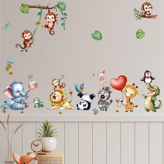 Animal Wall Stickers Cute Wall Decals Kid Room Nursery Baby Bedroom Décor (Happy Dancing Animals)