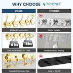 TICONN Wall Mounted Coat Rack, Five Heavy Duty Tri Hooks All Metal Construction for Jacket Coat Hat in Mudroom Entryway (Gold, 1-Pack)