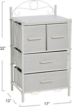 Household Essentials Victoria Dresser Nightstand Storage Organizer with 4 Drawers Metal Frame and Scandinavian White Top